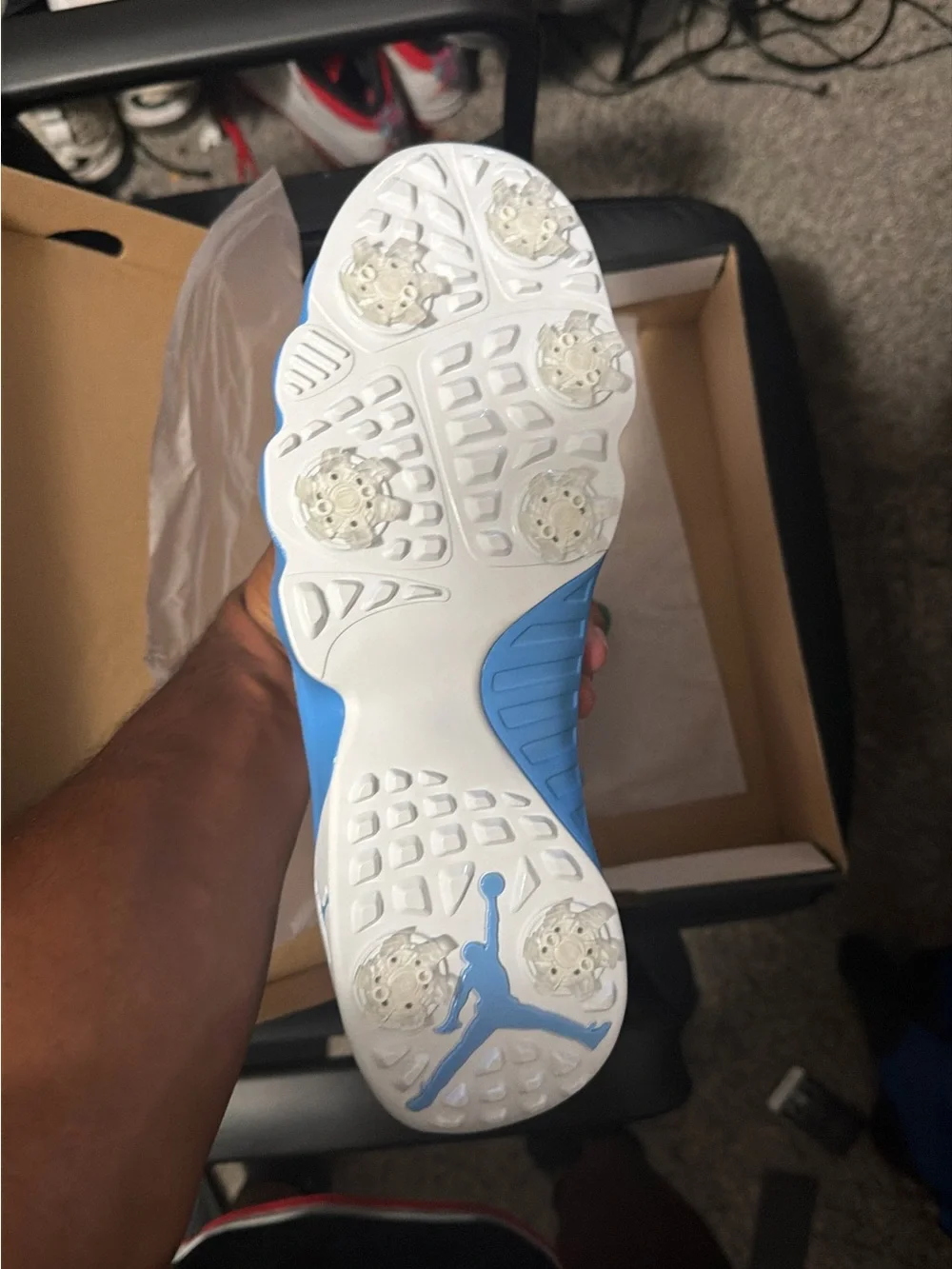 Jordan 9 Retro Men's Golf White and Light Blue
